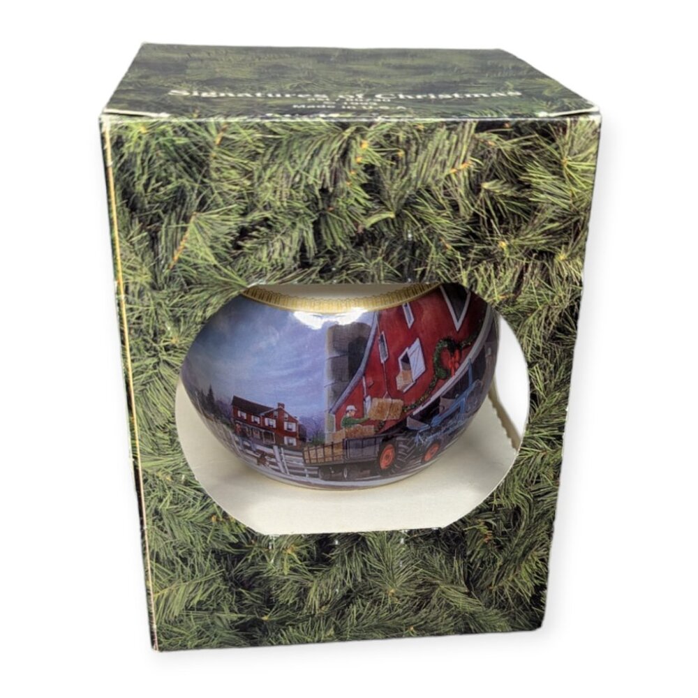 Vintage 1993 Signatures of Christmas New Holland Tractor Globe Ornament